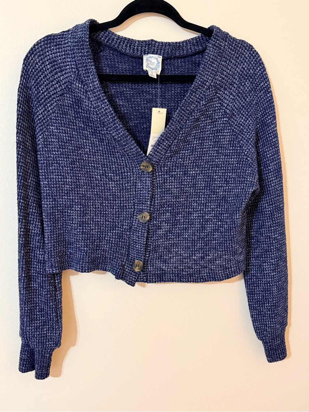 Blue Rain Navy Marled Cropped Button Cardigan (NWT)